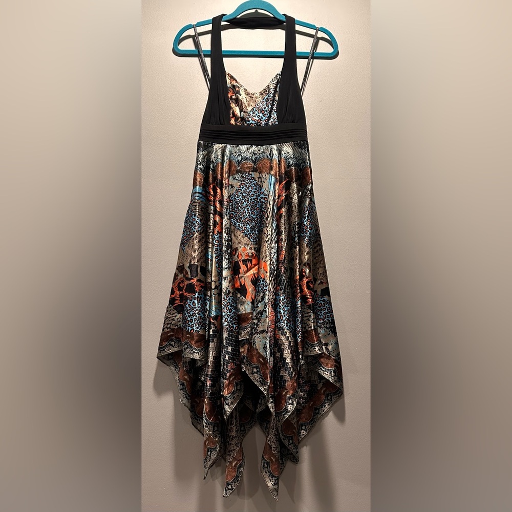 Rampage Sleeveless Multi Color Animal Print Handkerchief Hem Midi Dress Size S